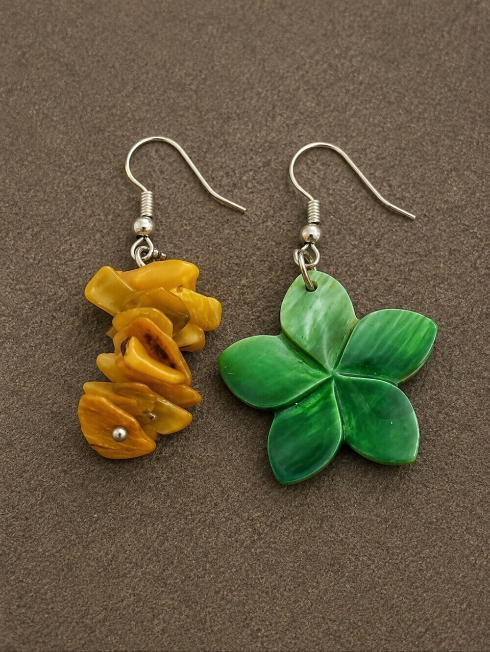Mismatched Puka Shell Tropical Floral Dangle Hook Mermaidcore Earrings